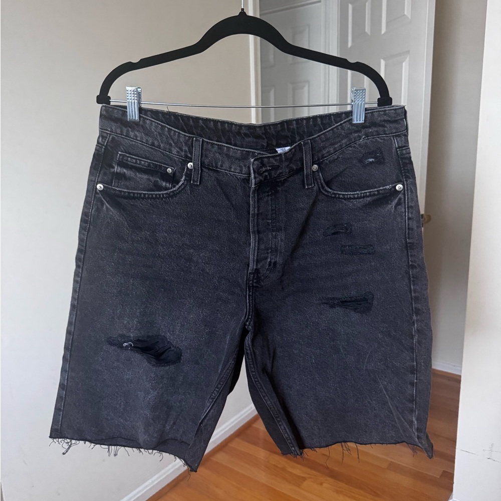 H&M womens black baggy ripped Bermuda shorts low rise loose fit